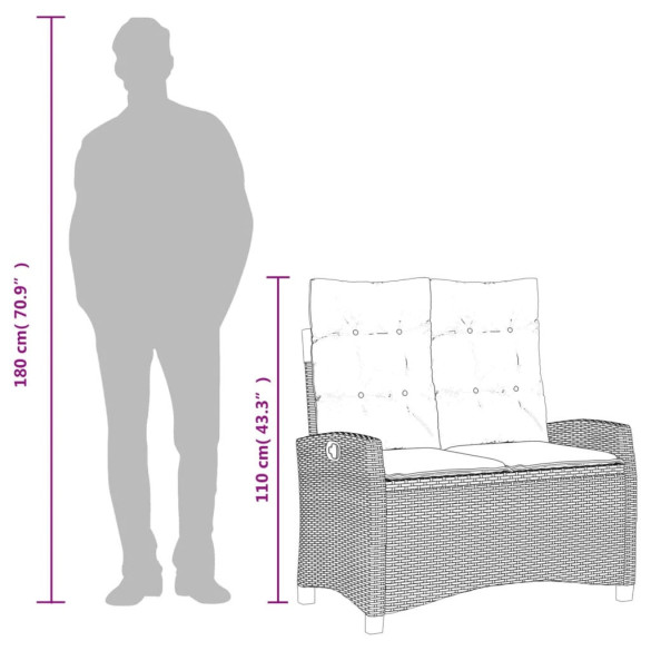 Bancă de grădină rabatabilă cu perne - Bej - Poliratan