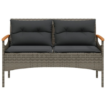 Bancă Grădină cu Perne - Poliratan Gri - Livrare Gratuită