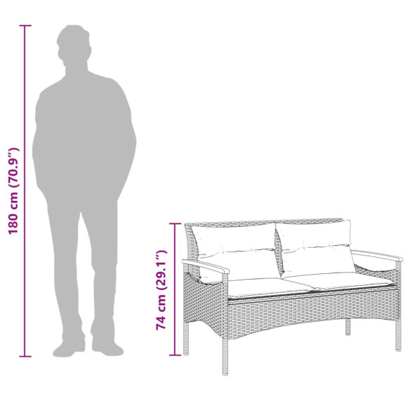 Bancă Grădină cu Perne - Poliratan Gri - Livrare Gratuită