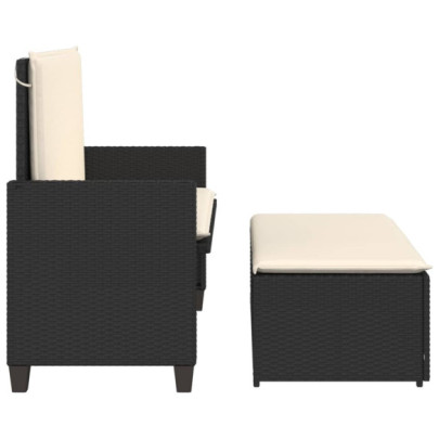 Bancă de grădină extensibilă cu perne - Negru | Livrare Gratuită