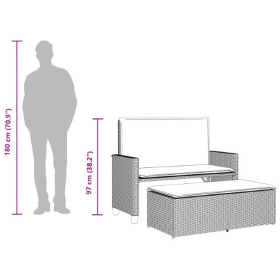 Bancă de grădină extensibilă cu perne - Negru | Livrare Gratuită