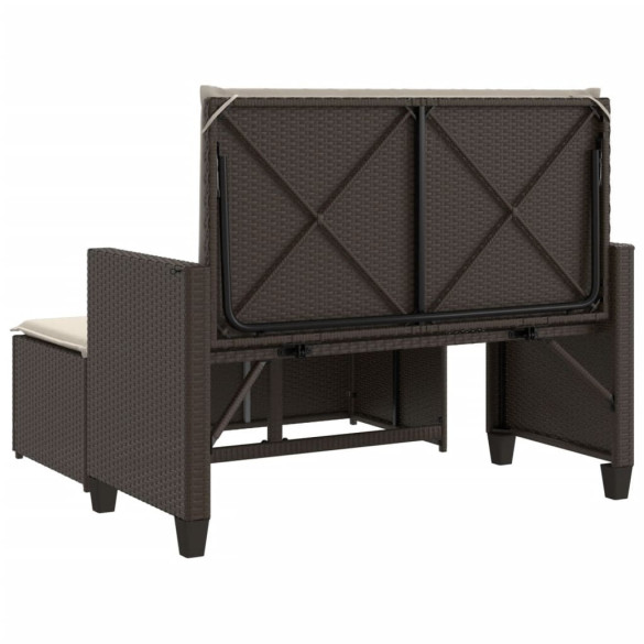 Bancă de grădină extensibilă cu perne - Poliratan - Maro