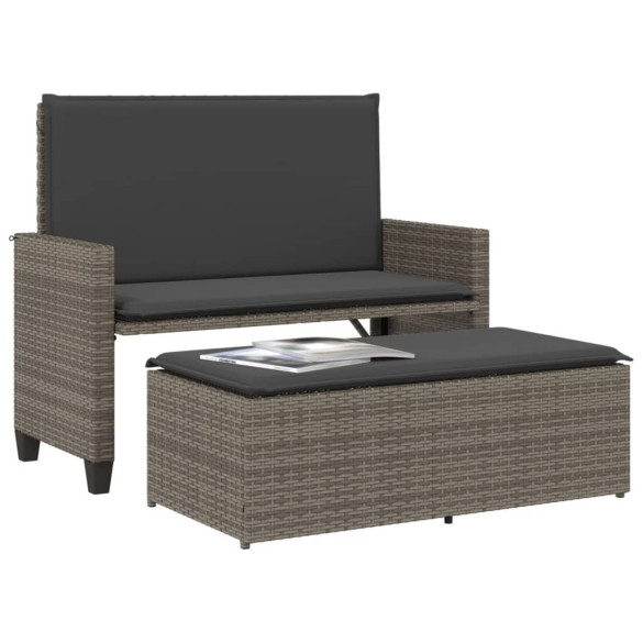 Bancă Grădină Extensibilă cu Taburet și Perne - Gri | Livrare Gratuită