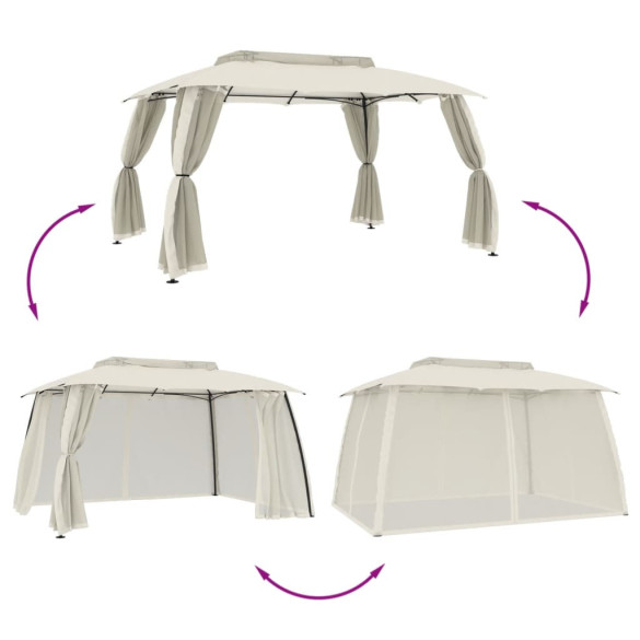 Foișor 3,93x2,93 m - Acoperiș Dublu, Pereți Plasă Crem