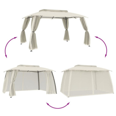 Foișor 3,93x2,93 m - Acoperiș Dublu, Pereți Plasă Crem