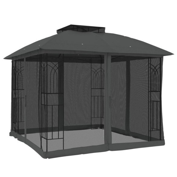 Foișor Oțel 3x3m cu Acoperiș Dublu și Plasă Protectie | Livrare Gratuită