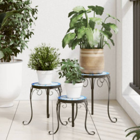 Suporturi Plante Ceramice - 3 buc., Albastru-Alb | Livrare Gratuita