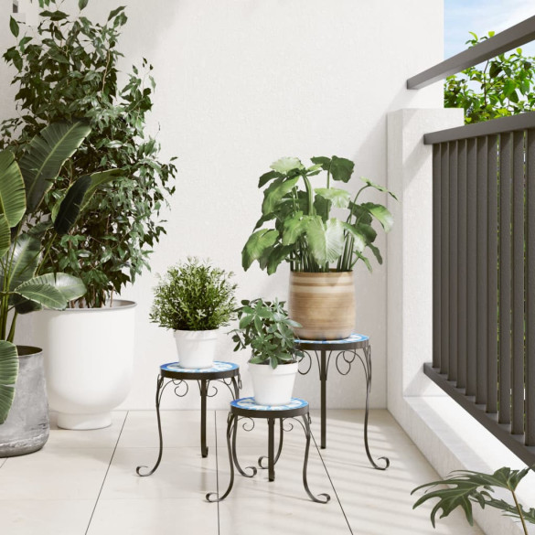 Suporturi Plante Ceramice - 3 buc., Albastru-Alb | Livrare Gratuita