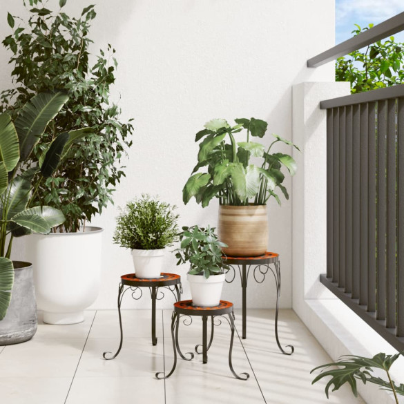 Suporturi Plante Ceramice - 3 Bucăți - Cărămiziu și Alb