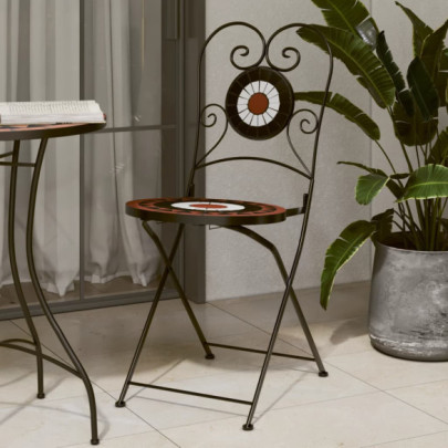 Scaune de bistro pliabile - 2 buc. - cărămiziu și alb - ceramică