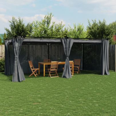 Pavilion cu draperii - antracit - 6x3 m - oțel