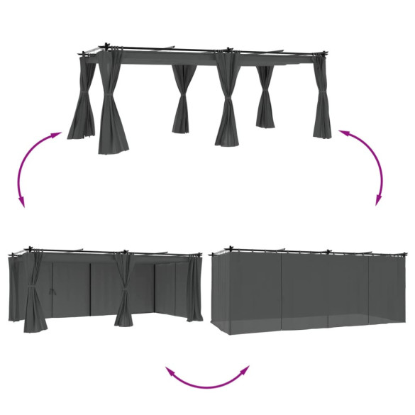 Pavilion cu Draperii Antracit 6x3m | Oțel Rezistent