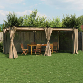 Pavilion Exterior cu Draperii, 6x3 m, Oțel, Gri Taupe