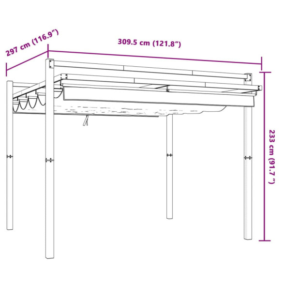 Foișor Grădină Retractabil Antracit 3x3m Aluminiu