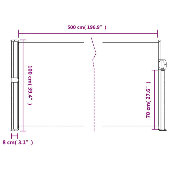Copertină Laterală Retractabilă Maro 100x500 cm | Livrare Gratuită