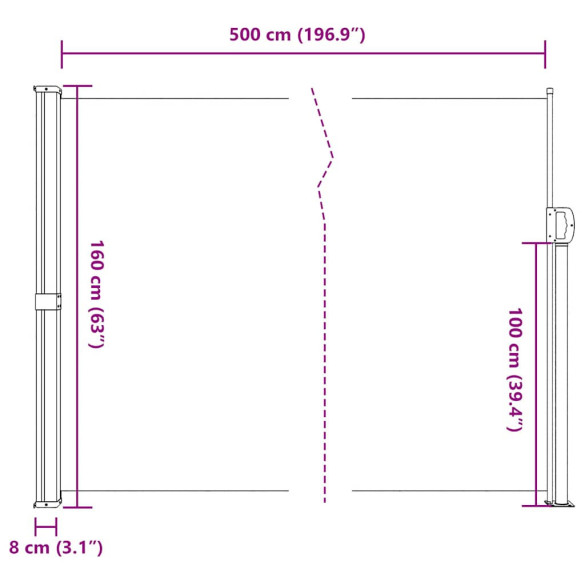 Copertină Laterală Retractabilă Crem 160x500 cm - Livrare Gratuită