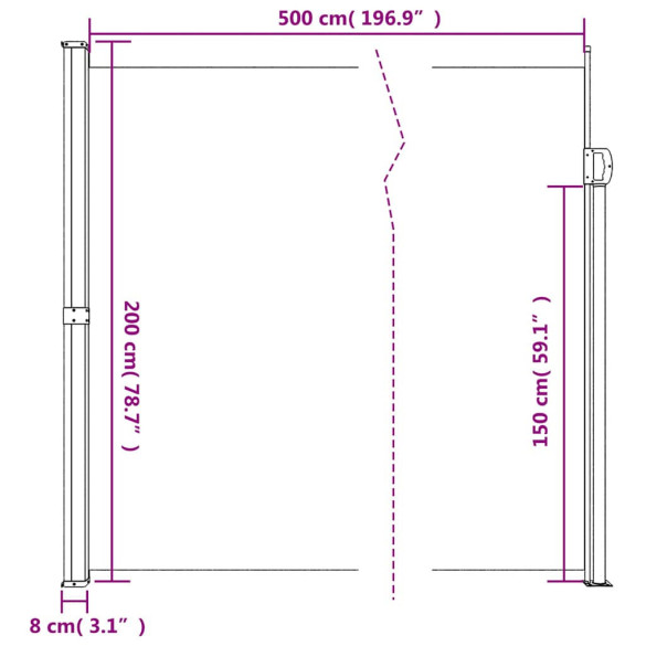 Copertină Laterală Retractabilă - Negru 200x500 cm | Livrare Gratuită