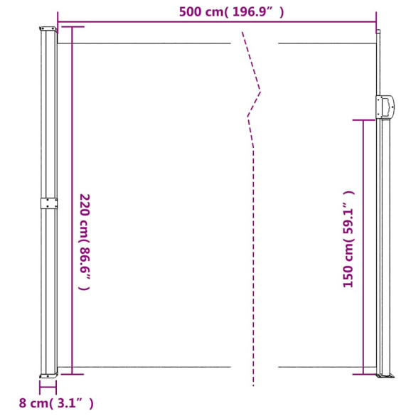 Copertină Laterală Retractabilă Albă - 220x500 cm | Livrare Gratuită
