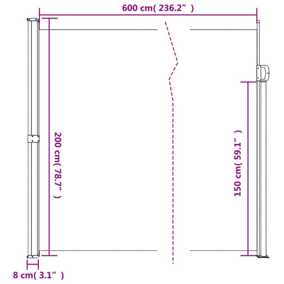 Copertină Laterală Retractabilă Albastră 200x600 cm | Livrare Gratuită
