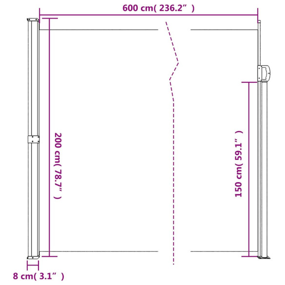Copertină Laterală Retractabilă Antracit 200x600 cm | Livrare Gratuită