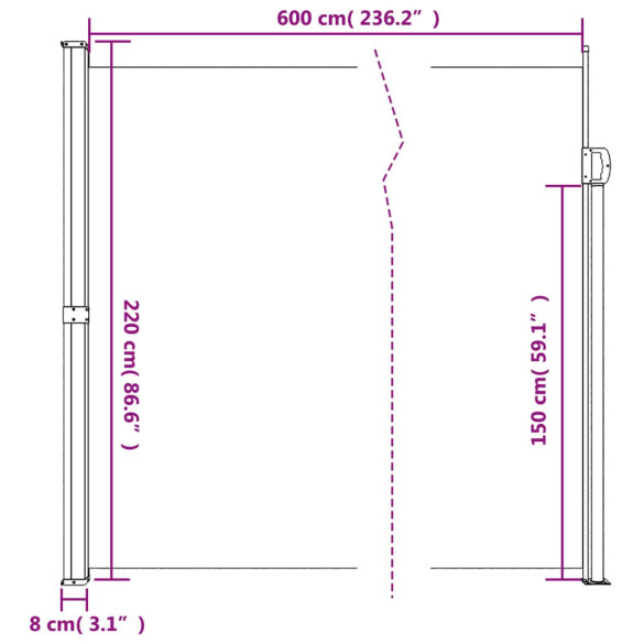 Copertină Laterală Retractabilă Roșu - 220x600 cm | Livrare Gratuită