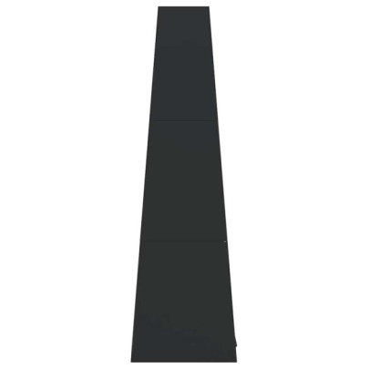 Șemineu Exterior Turn Oțel Negru cu Depozit Bușteni