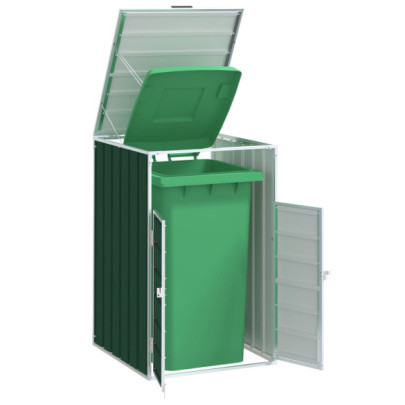 Depozitare coș gunoi cu roți - 1 coș - verde - 72x81x115 cm - oțel