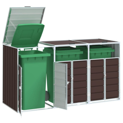 Depozit pubele cu roți triple - maro - 216x81x115 cm - oțel