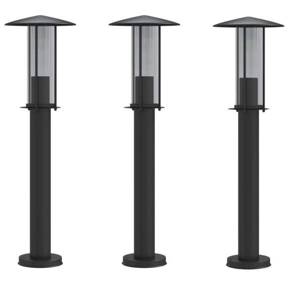 Set 3 Lămpi Podea Exterior Negre Oțel Inoxidabil 60 cm
