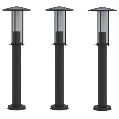 Set 3 Lămpi Podea Exterior Negre Oțel Inoxidabil 60 cm