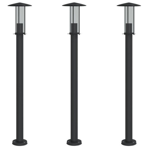 Set 3 Lămpi Exterior Negre 100 cm Oțel Inoxidabil