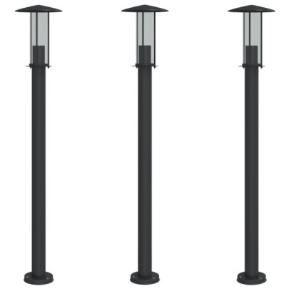 Set 3 Lămpi Exterior Negre 100 cm Oțel Inoxidabil