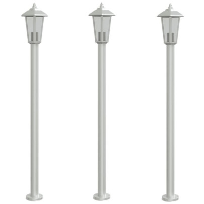 Lămpi Exterioare Podea 3 buc Argintiu Oțel Inoxidabil