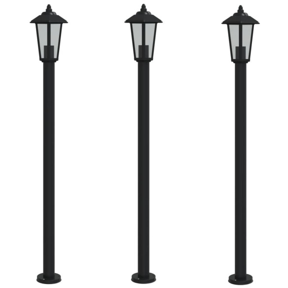 Set 3 Lămpi Podea Exterior Negru 120cm | Oțel Inoxidabil