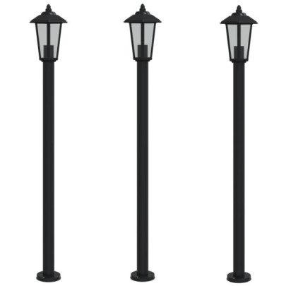 Set 3 Lămpi Podea Exterior Negru 120cm | Oțel Inoxidabil