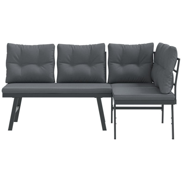 Set 2 Bănci Grădină cu Perne - Negru | Oțel Rezistent