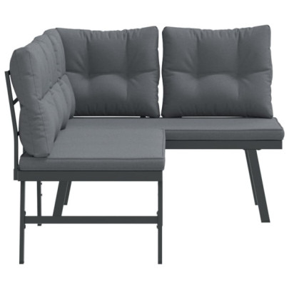 Set 2 Bănci Grădină cu Perne - Negru | Oțel Rezistent