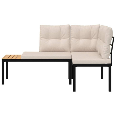 Set 2 Bănci Grădină cu Perne - Oțel Negru | Livrare Gratuită