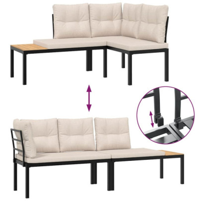 Set 2 Bănci Grădină cu Perne - Oțel Negru | Livrare Gratuită