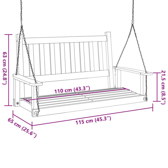 Bancă Balansoar Grădină Lemn Masiv - Lanțuri Metalice Rezistente