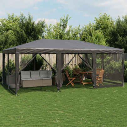 Cort de petrecere cu 10 pereți din plasă - antracit - 6x4 m - HDPE