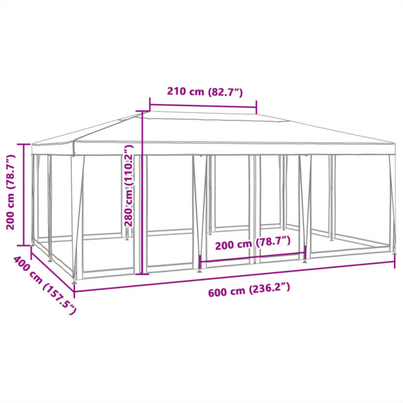 Cort de Petrecere cu Plasă, 6x4m, Antracit - Livrare Gratuită