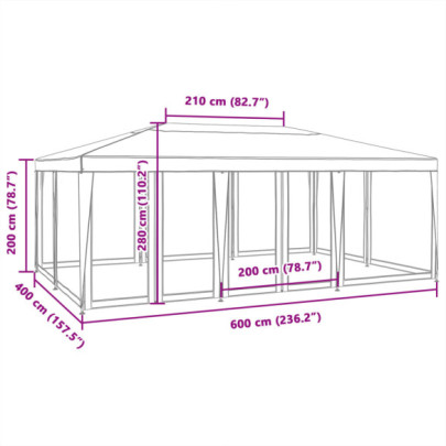Cort de Petrecere cu Plasă, 6x4m, Antracit - Livrare Gratuită