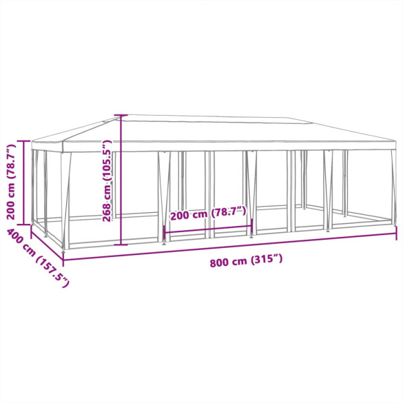 Cort de Petrecere 12 Pereți Mesh - 8x4m - Verde HDPE