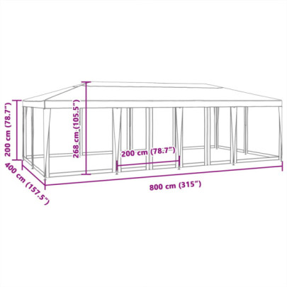 Cort de Petrecere 12 Pereți Mesh - 8x4m - Verde HDPE