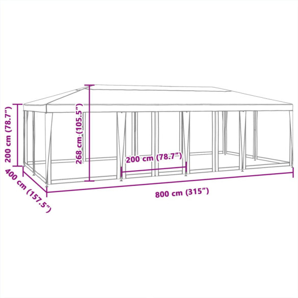 Cort de Petrecere 12 Pereți Roșu 8x4 m - HDPE Rezistent