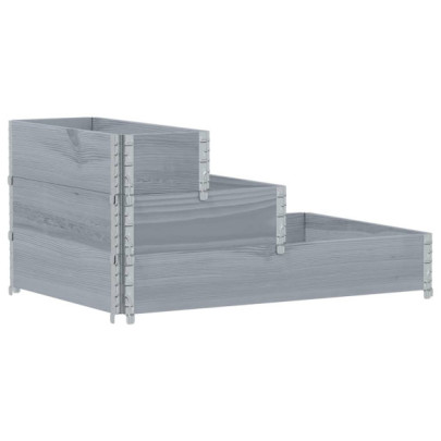Strat înălțat 3 niveluri gri 120x80 cm lemn masiv pin
