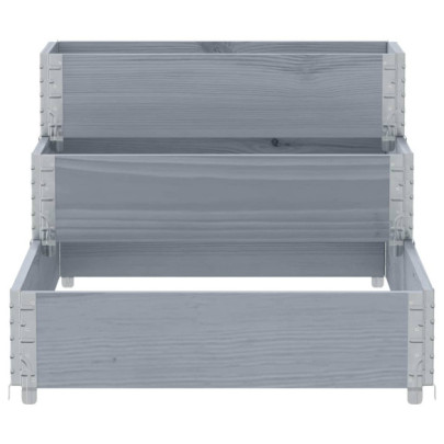 Strat înălțat 3 niveluri gri 120x80 cm lemn masiv pin