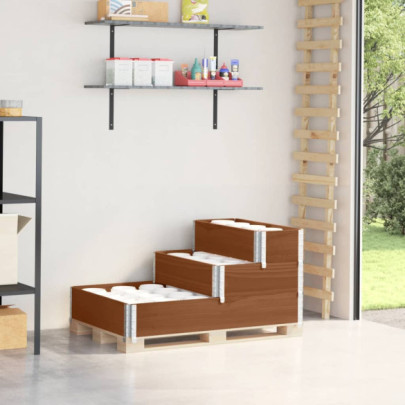 Strat Înălțat 3 Niveluri din Lemn Masiv de Pin - 120x80 cm