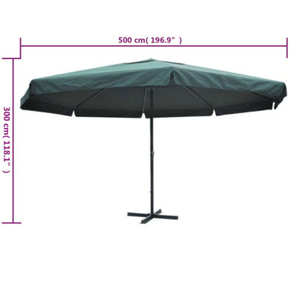 Umbrelă Samos 500cm - Verde - Aluminiu - Livrare Gratuită